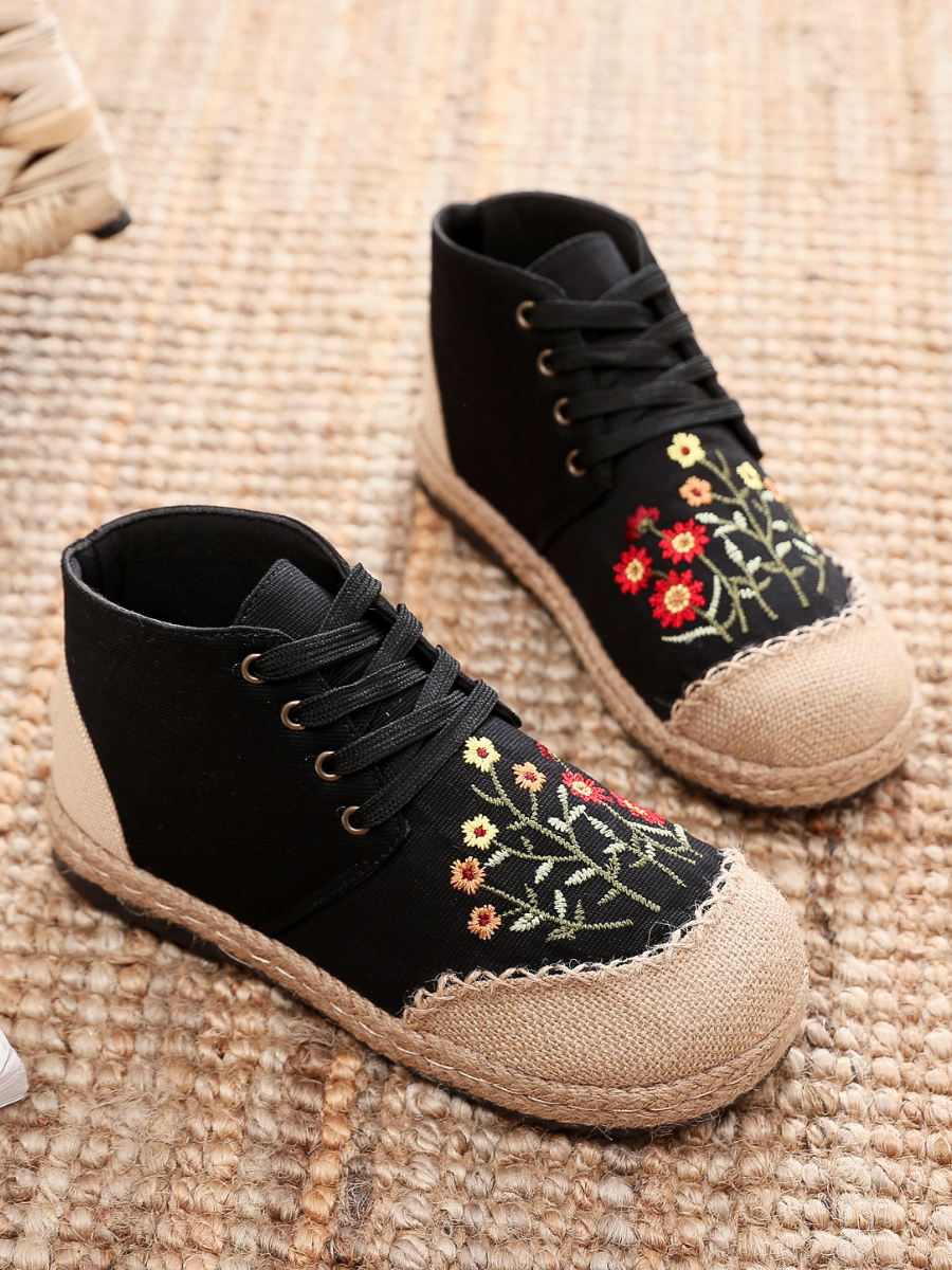 Cactus Rose | Embroidered Blossom Head Hi-Top Sneakers Espadrilles