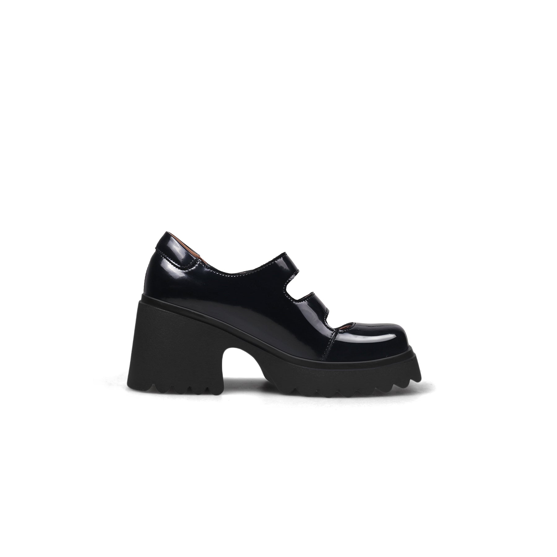 JADYROSE | DOUBLE STRAPS PLATFORM LEATHER LOAFER BLACK