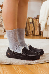 SMAIBULUN Ugg | WOOL LINED SUEDE MOCCASIN SLIPPER - BLACK