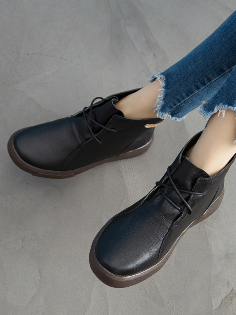 Rumour Has It | Modern Lace-Up Leather Ankle Boots - Black