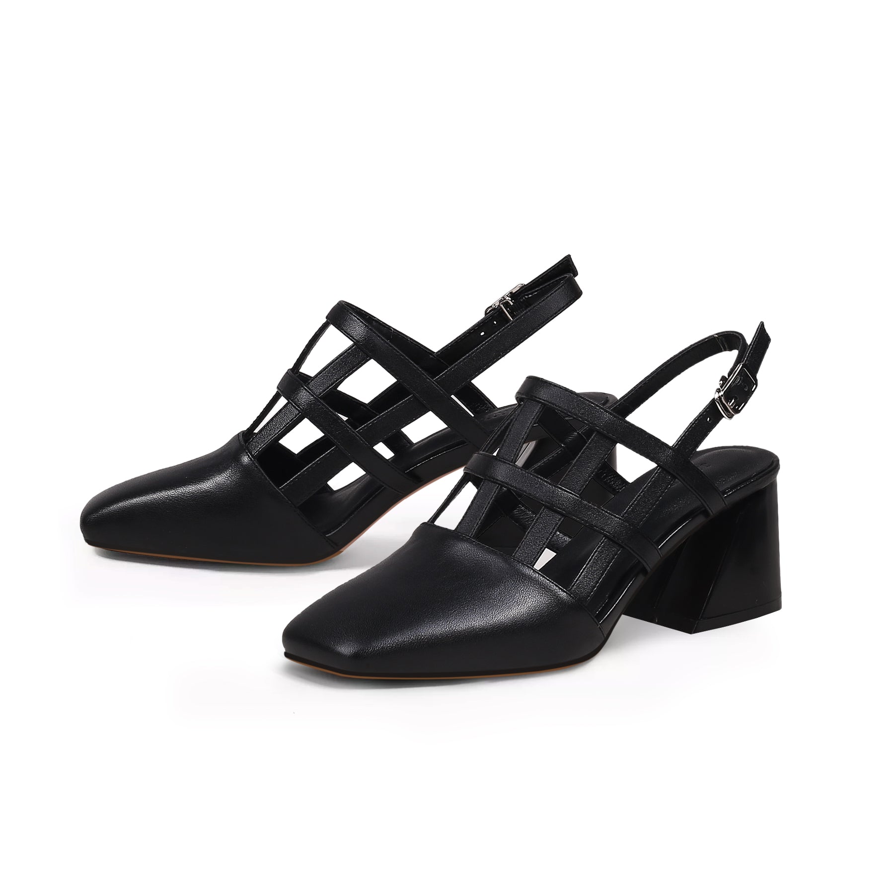 JADY ROSE | CAGED-STRAP LEATHER SLINGBACK - BLACK