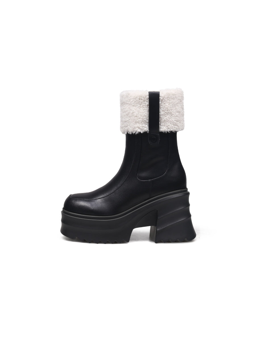 JadyRose | Chunky Heel Faux Fur Lined Black Chelsea Boot