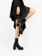 JADY ROSE | BLACK LEATHER BLOCK HEEL SOCK BOOT