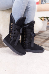 SMAIBULUN Ugg | Ribbon Lace-Up Faux Fur-lined Suede Boot - Black