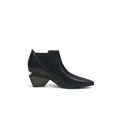 JADY ROSE | GEOMETRY-HEEL LEATHER ANKLE BOOT BLACK