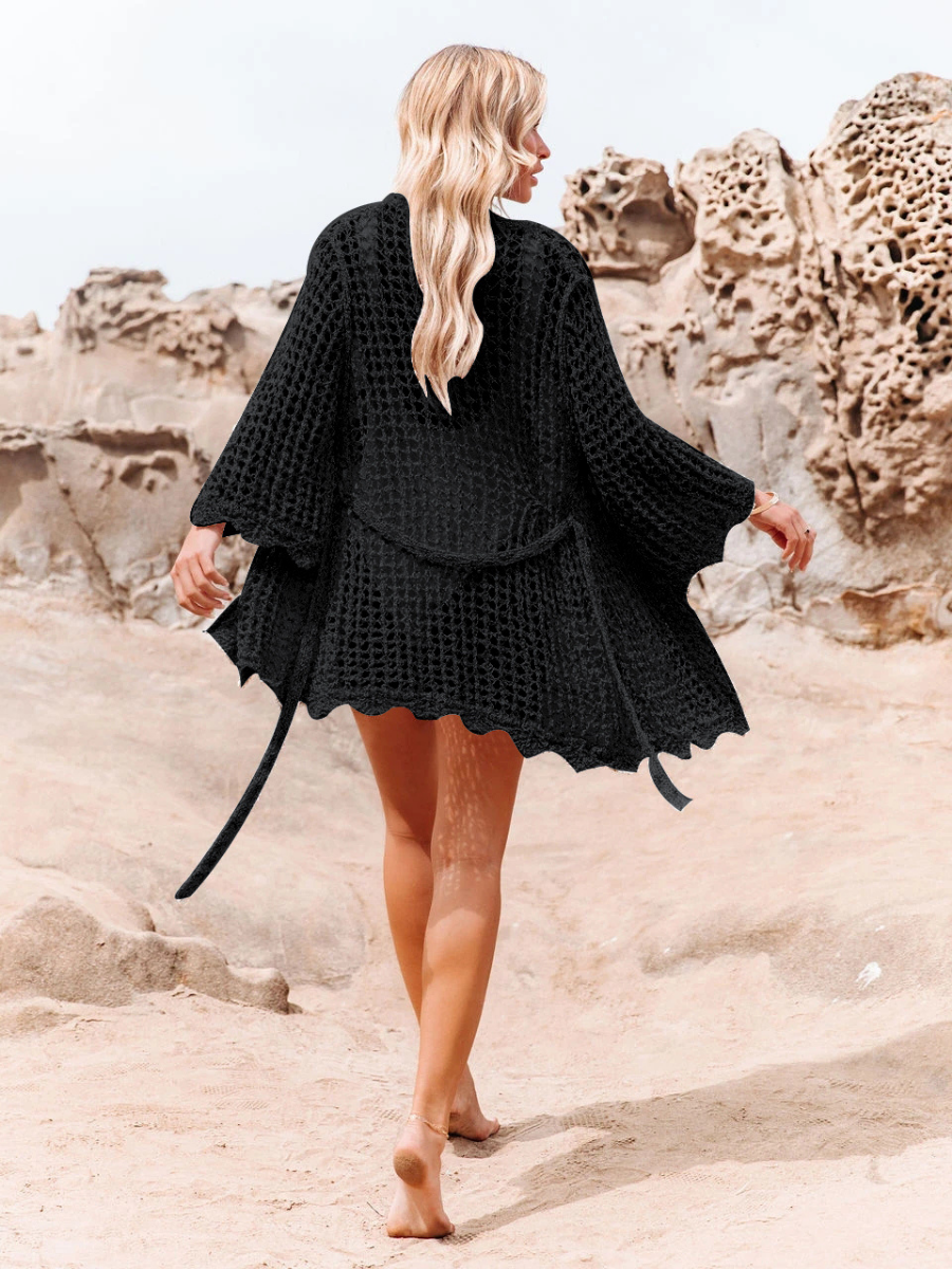 DELTA CROCHET KNIT CARDIGAN - BLACK