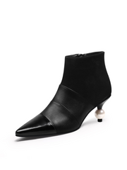 JADY ROSE | PEARL KITTEN HEEL LEATHER BOOTIE - BLACK