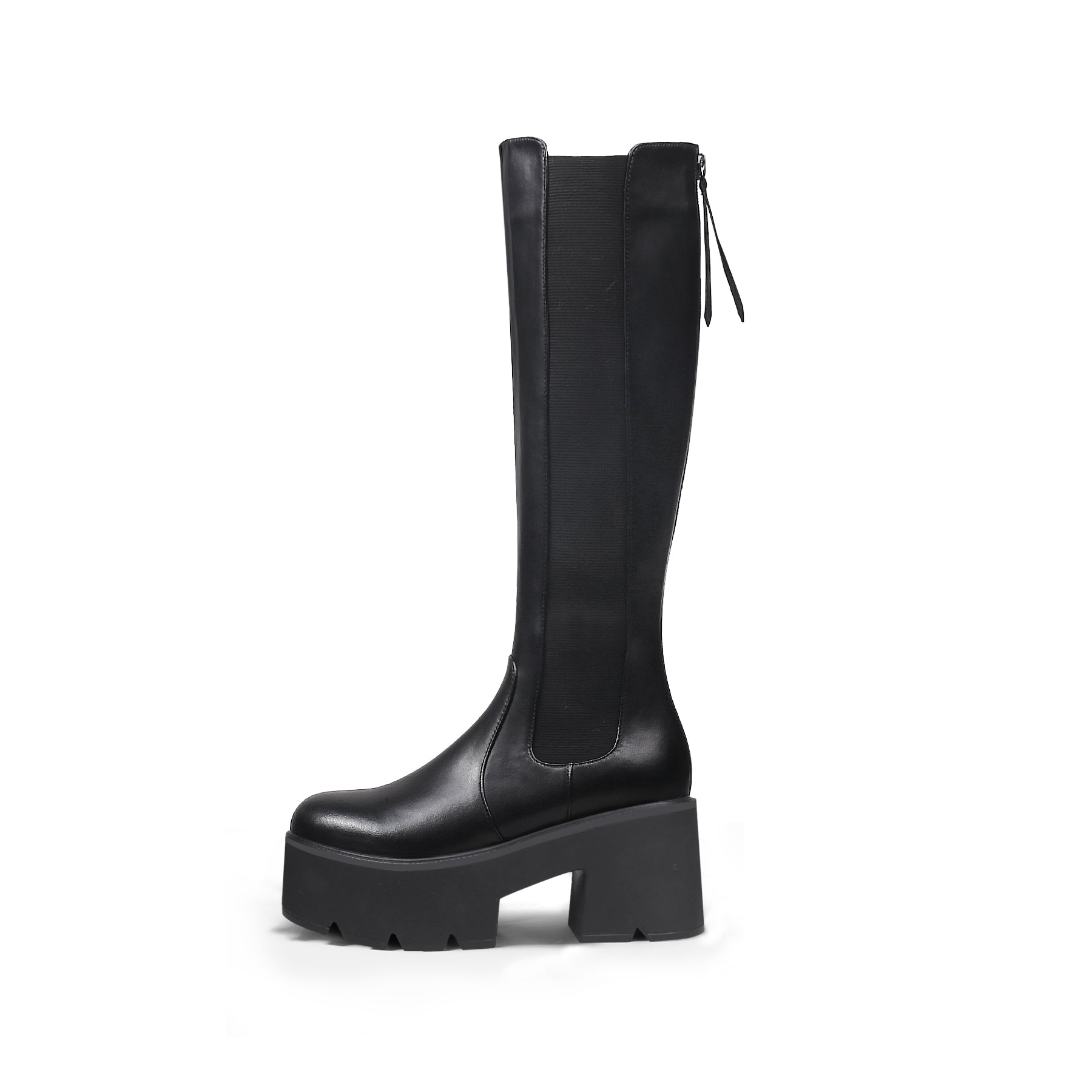 JADY ROSE | LUG SOLE KNEE HIGH LEATHER BOOT - BLACK