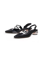 JadyRose | Double Strap-Detail Low Heel Point ToeLeather D'Orsay Pumps Sandal - Black