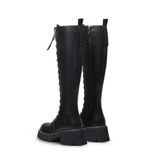 JADY ROSE | LUG SOLE LACE UP KNEE HIGH LEATHER BOOT - BLACK