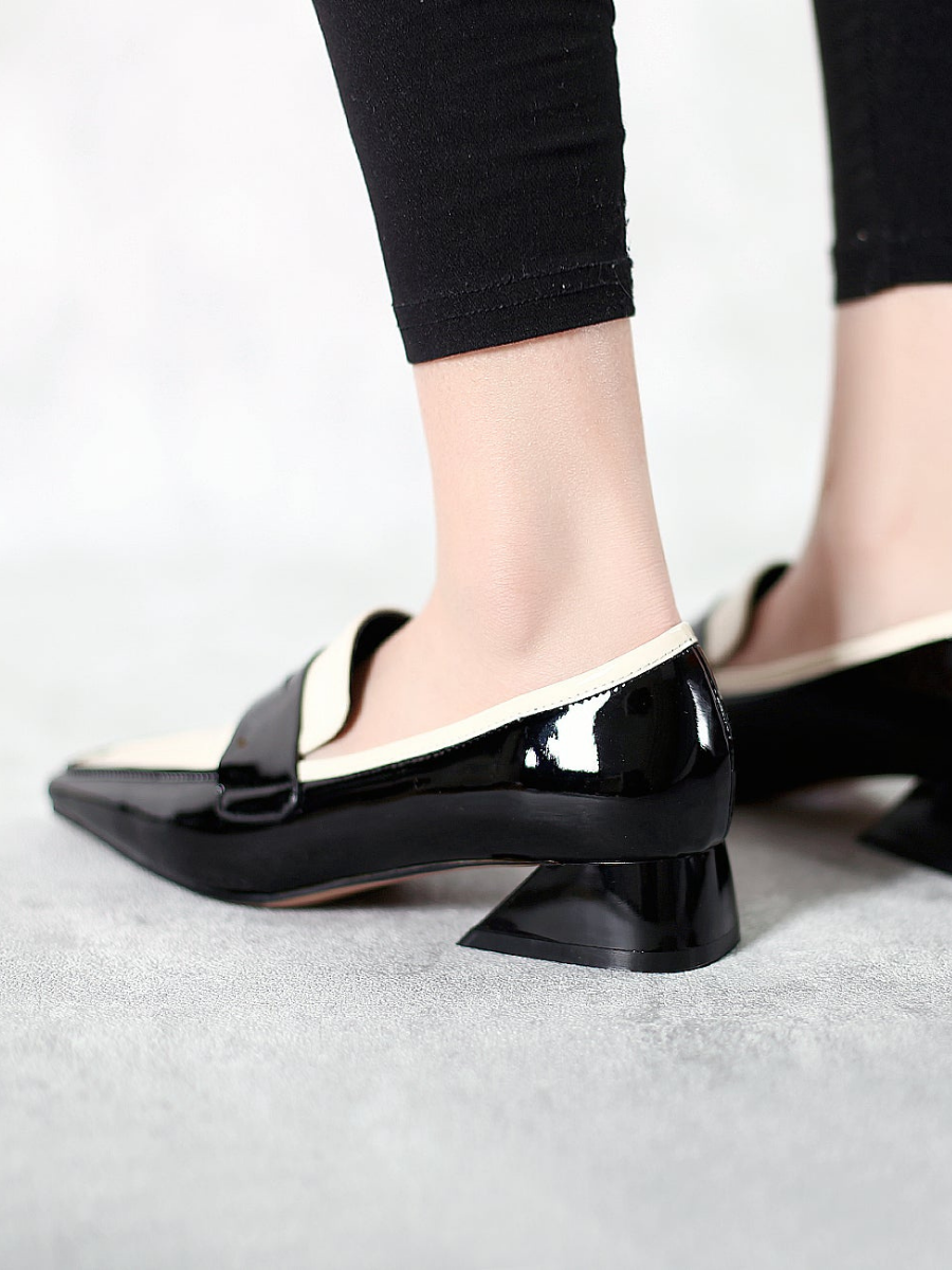 JadyRose | Genuine Leather Block Color Elegant Princess Kate Loafers - Black