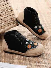 Cactus Rose | Embroidered Floral Head Hi-Top Sneakers Espadrilles