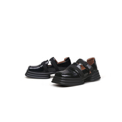 JADYROSE | PATENT LEATHER CUT-OUT STRAP LOAFER BLACK