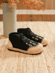 CACTUS ROSE | BLACK RETRO EMBROIDERED LINEN SNEAKER