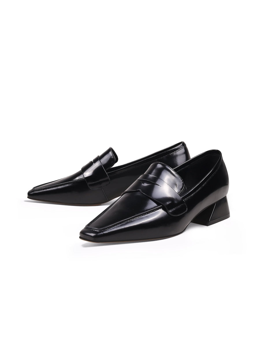 JadyRose | Trapezoid Block Heel Princess Kate Leather Loafer