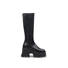 JADY ROSE | LUG SOLE KNEE HIGH LEATHER BOOT - BLACK