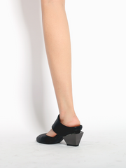 JadyRose | TINA Geometric Heel Black Leather Sandal