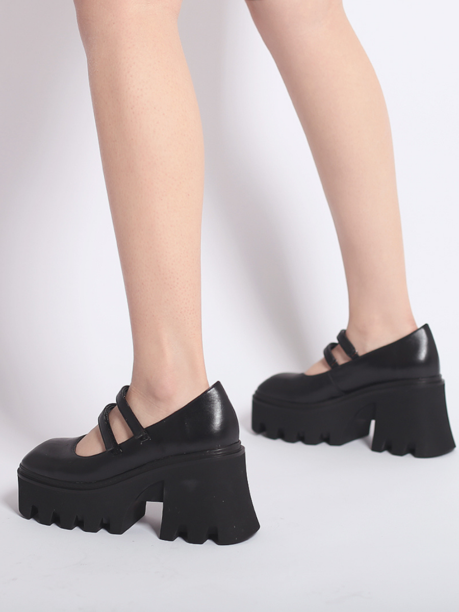 JadyRose | FILO Chunky Heel Black Leather Mary Jane