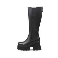 JADY ROSE | CHUNKY HEEL KNEE HIGH LEATHER BOOT - BLACK