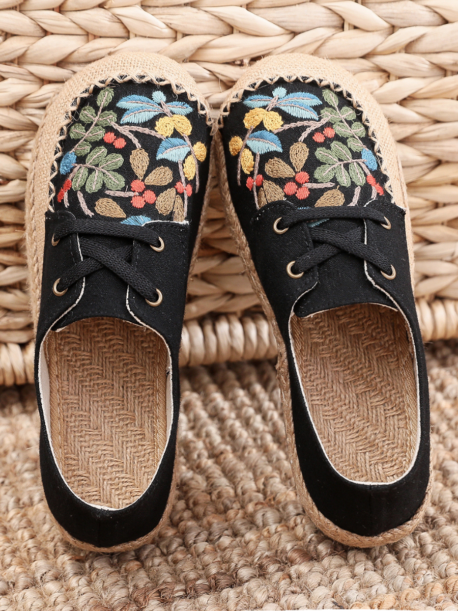 Cactus Rose | Playground Embroidered Linen Boat Shoes - Black