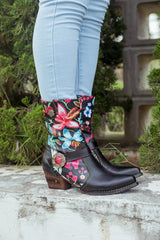 SOFFIA | BLACK FLORAL PATTERNED LEATHER COWGIRL BOOT