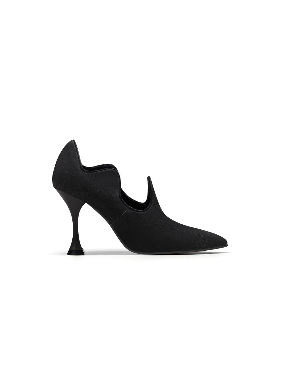 JadyRose | Scalloped Edges-Curve Shaped Leather Stilettos - Black