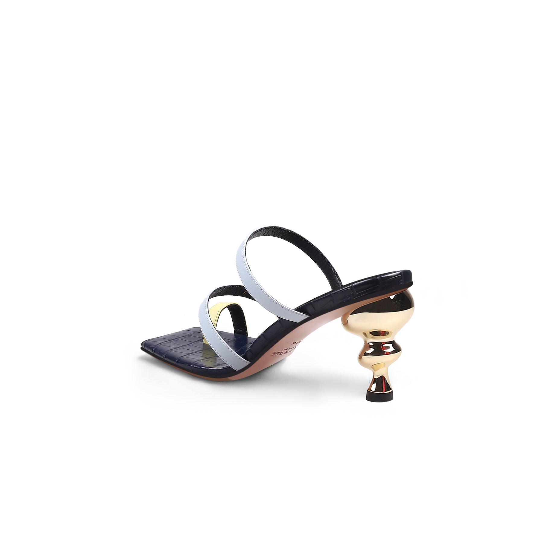 JADY ROSE | TOE-STRAP METALLIC HEEL LEATHER SANDAL - BLACK