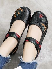 Rumour Has It | Perforated Flower Printed Leather Mary Jane - Black