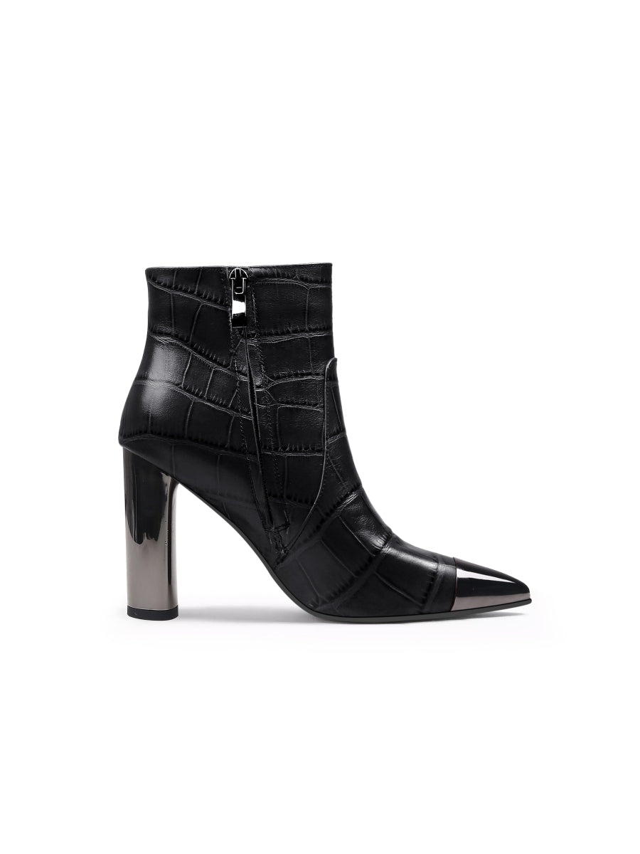 JadyRose | Black Amalee Croc-Embossed Leather Bootie