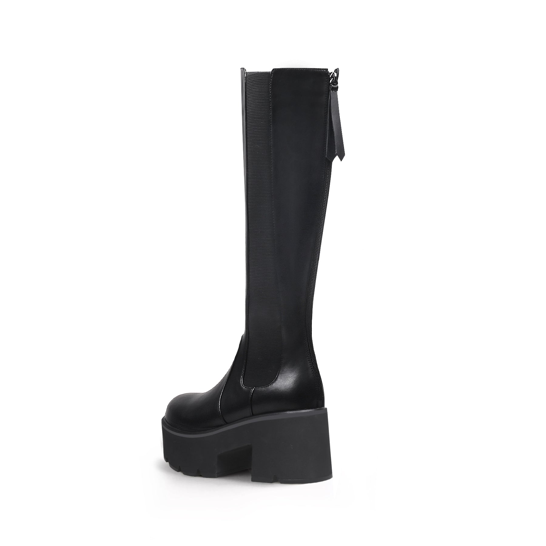 JADY ROSE | LUG SOLE KNEE HIGH LEATHER BOOT - BLACK