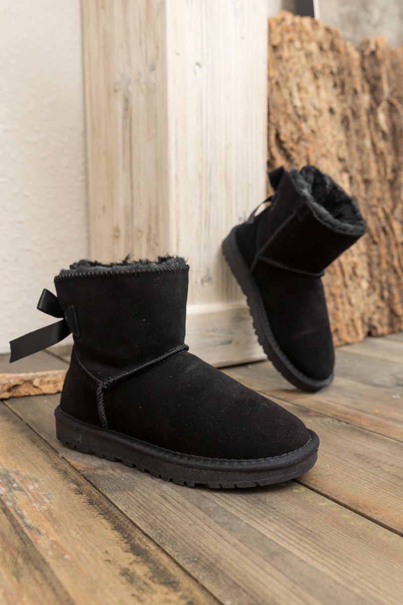 SMAIBULUN Ugg | Ribbon Bow Faux Fur-Lined Mini Ugg Boots