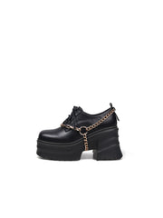 JadyRose | Black Leather Chain Over Chunky Heel Oxford