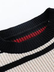 Smaibulun | Black White Red Stripe Crew Neck Knit Top