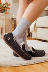 SMAIBULUN Ugg | WOOL LINED SUEDE MOCCASIN SLIPPER - BLACK