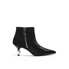 JADY ROSE | PEARL KITTEN HEEL LEATHER BOOTIE - BLACK