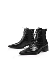 JadyRose | Croc-Embossed Lace-Up Black Chelsea Boot