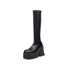 JADY ROSE | LUG SOLE KNEE HIGH LEATHER BOOT - BLACK