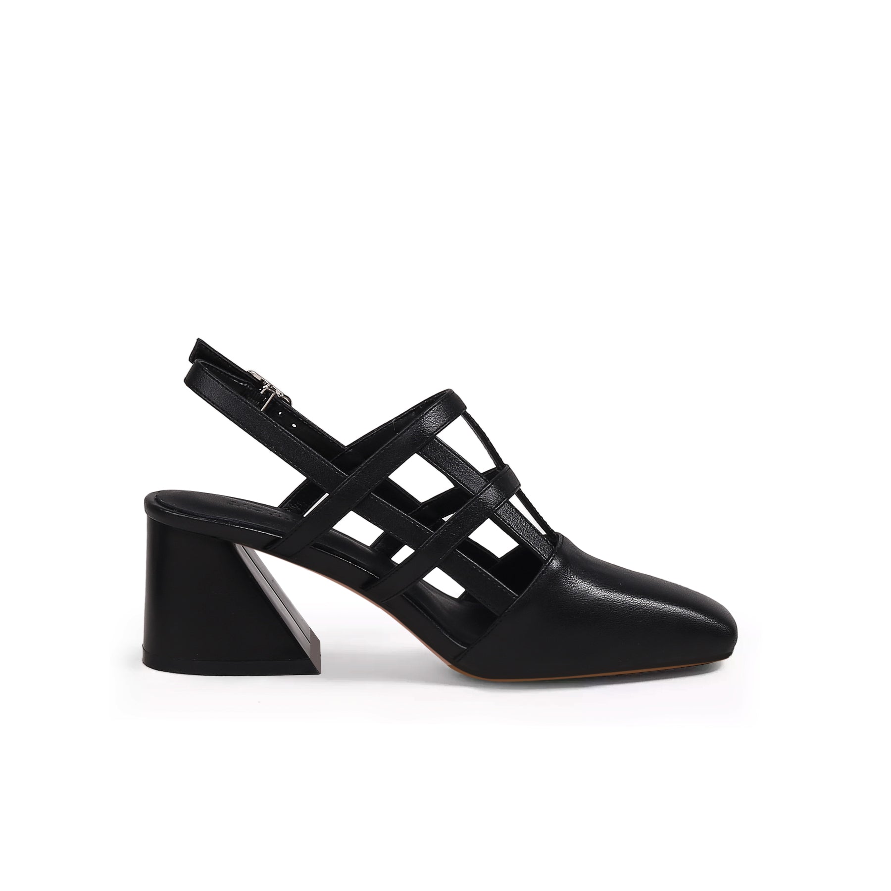 JADY ROSE | CAGED-STRAP LEATHER SLINGBACK - BLACK