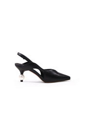 JadyRose | Pearl Kitten Heel Leather Slingback Black