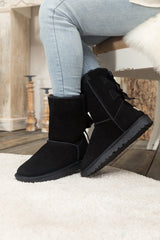 SMAIBULUN Ugg | DOUBLE RIBBON BOW SUEDE BOOT - Black