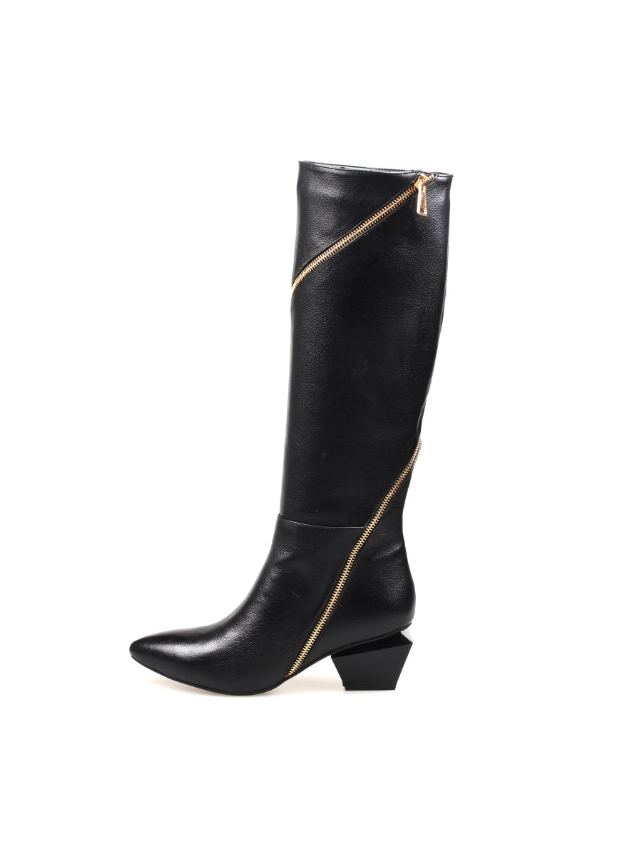 JadyRose | Black Round Side-Zip Knee-Hight Boot