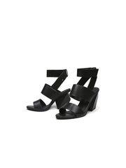 JadyRose | REEMA Block Heel Sawdust Leather Gladiator - Black