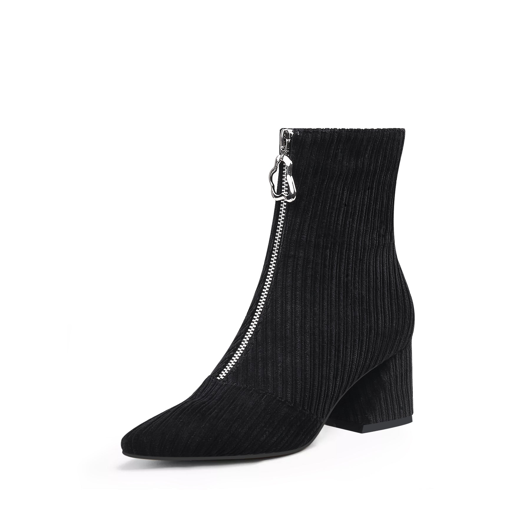 JADY ROSE | CORDUROY BLOCK HEEL ANKLE BOOT - BLACK