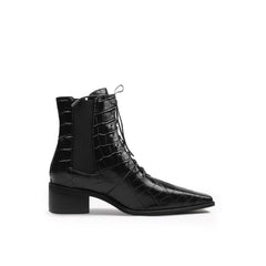 JADY ROSE | CROC-EMBOSSED LEATHER BOOT - BLACK