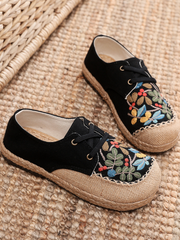 Cactus Rose | Playground Embroidered Linen Boat Shoes - Black