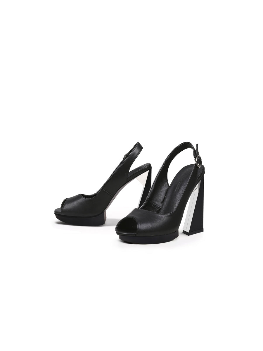 JadyRose | Peep-Toe Black Leather Classic Slingback