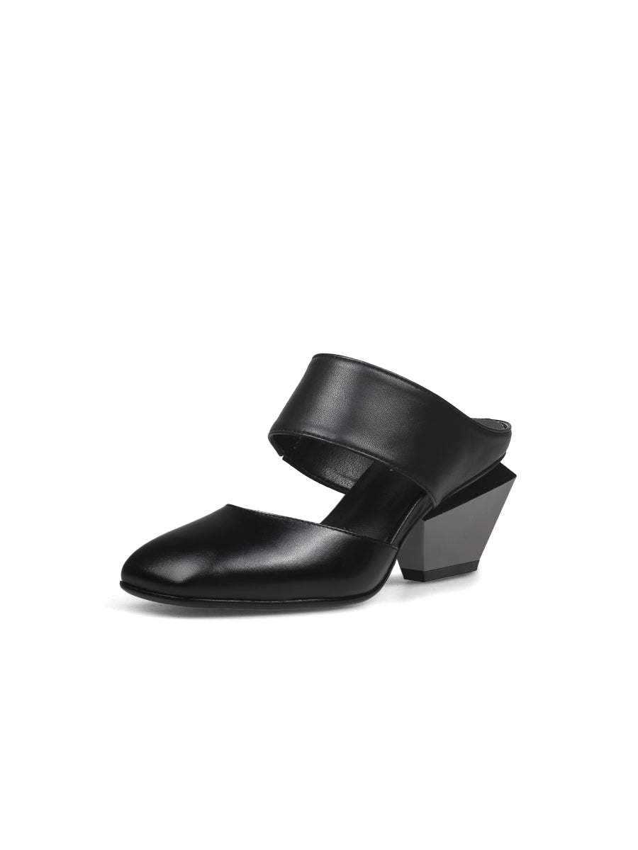 JadyRose | TINA Geometric Heel Black Leather Sandal