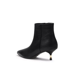 JADY ROSE | GOLDEN KITTEN HEEL LEATHER BOOTIE - BLACK