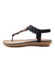 SIKETU | BLACK FLORAL-ACCENT RHINESTONE SANDAL