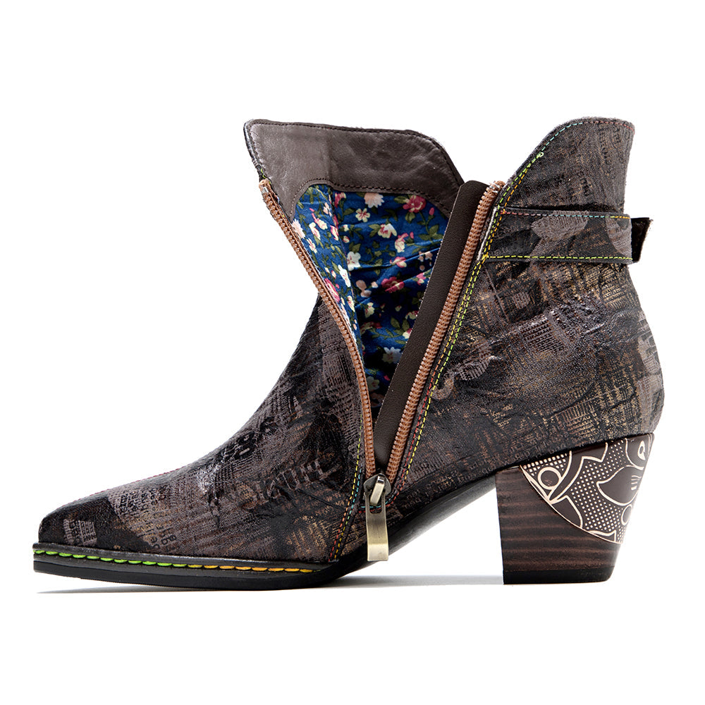 SOFFIA | Antique Prints With Metallic Stud Moto Boot